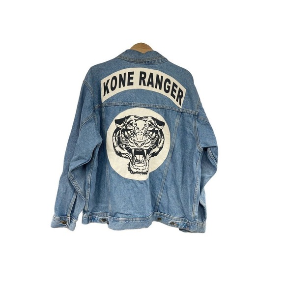 Wrangler Trucker Jacket Mens Size XL Kone Ranger Denim Jeans Upcycled Vintage - Picture 1 of 7